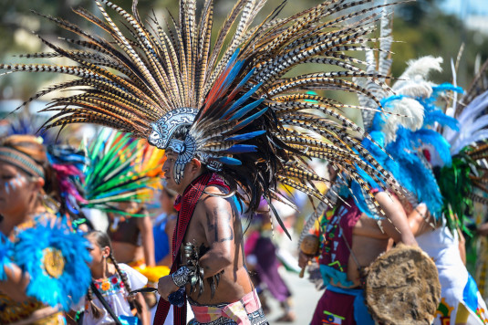 Danza Azteca traditional Aztec dancers perform at the 69th East LA Mexican Independence Day Parade & Festival Sunday, September 13, 2015 in East Los Angeles.    ( Photo by David Crane/Los Angeles Daily News )